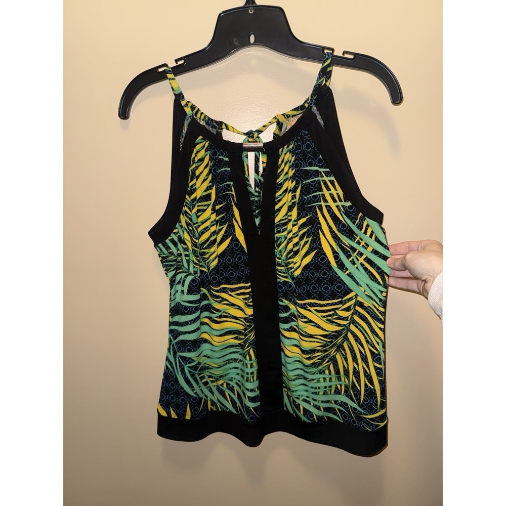 Tropical V Neck Tank Tie Neck Miss Tina by Tina Knowles Brown Size M